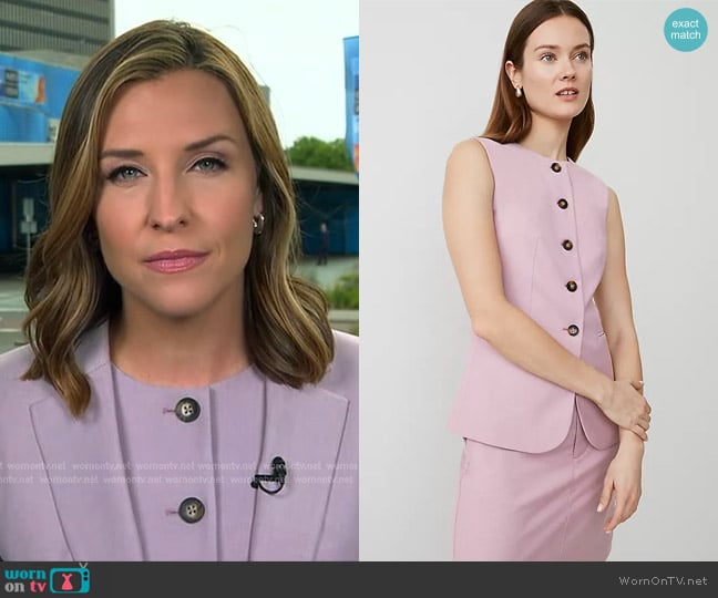 Ann Taylor The Long Crew Neck Vest in Rosy Mauve worn by Mary Bruce on Good Morning America