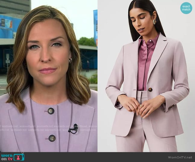 Ann Taylor The Long Notched One Button Blazer in Rosy Mauve worn by Mary Bruce on Good Morning America