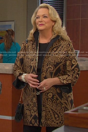 Anna’s black and brown paisley jacket on Days of our Lives
