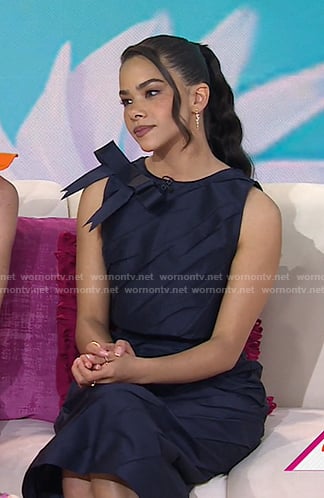Antonia Gentry's navy pleated bow top and skirt on Today