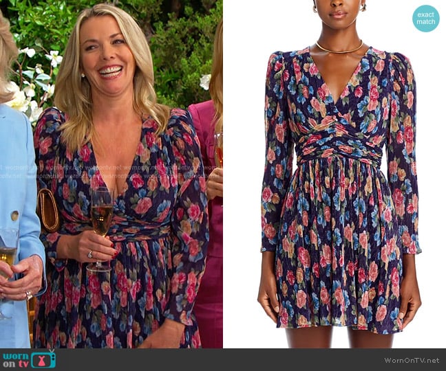 Aqua Metallic Long Sleeve Floral Print Dress