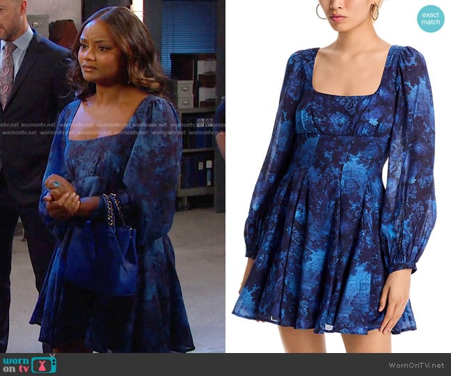 Aqua Toile Mini Dress worn by Chanel Dupree (Raven Bowens) on Days of our Lives