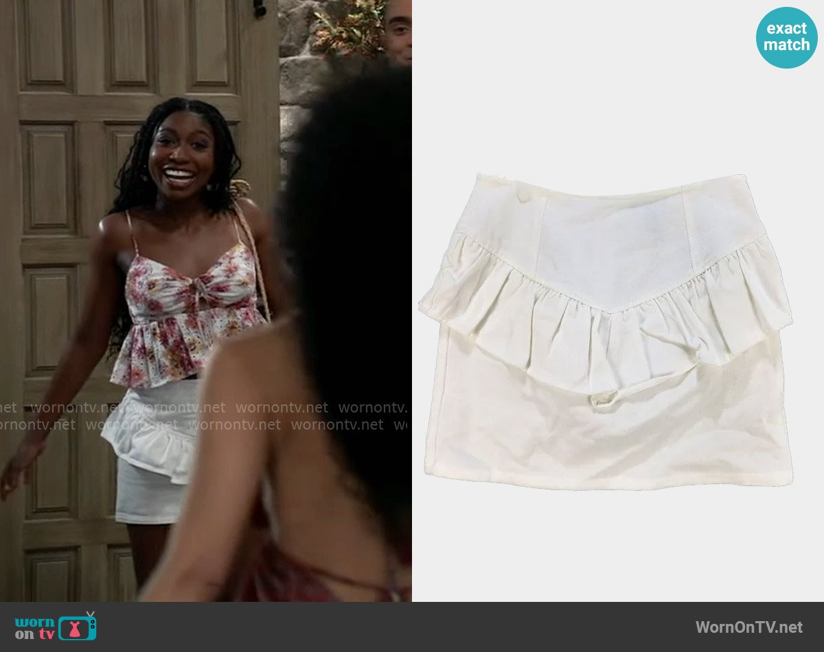 Aqua Ruffled Mini Skirt worn by Trina Robinson (Tabyana Ali) on General Hospital