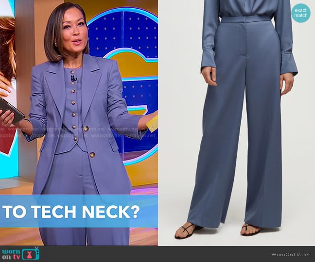 Argent Jones Trouser in Seasonless Wool Powder Blue worn by Eva Pilgrim on Good Morning America