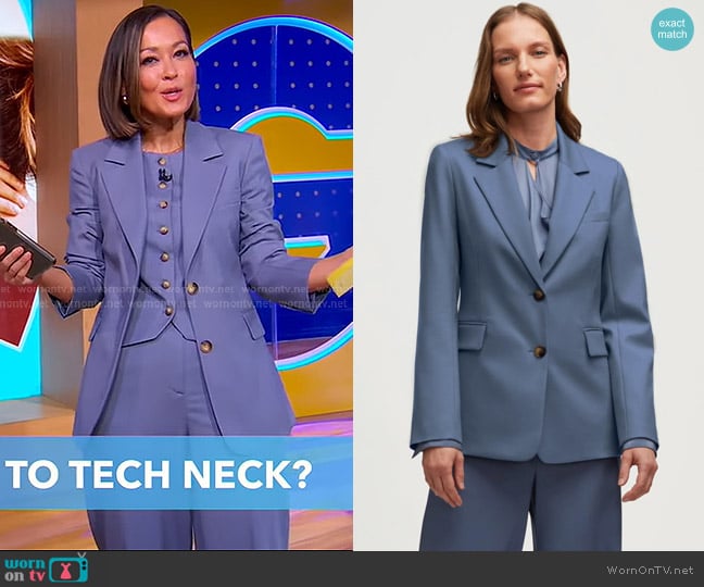 Argent Two-Button Blazer in Seasonless Wool Powder Blue worn by Eva Pilgrim on Good Morning America