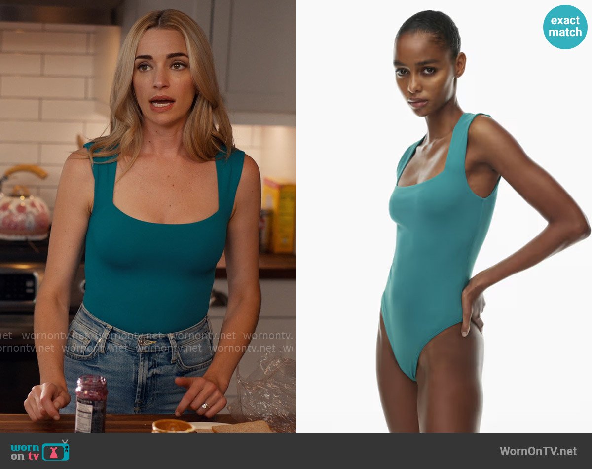 Aritzia Contour Esteem Bodysuit in Oxidized Teal worn by Georgia Miller (Brianne Howey) on Ginny & Georgia