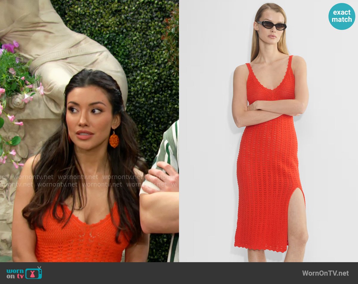 Wilfred at Aritzia Evie Dress in Poppy Red worn by Audra Charles (Zuleyka Silver) on The Young and the Restless