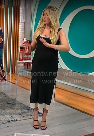 Ashley Bellman’s black and white layered midi dress on CBS Mornings