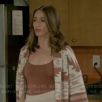 Ashley’s pink printed cardigan on Beyond the Gates