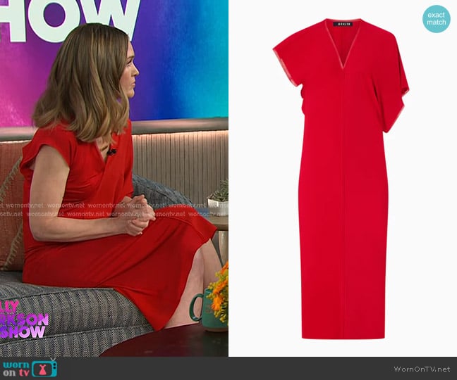 Julia Stiles’s red asymmetric dress on The Kelly Clarkson Show