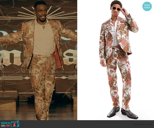 ASOS Twisted tailor bold floral jacquard slim suit jacket in multi worn by Pastor Ezekiel (Daniel J. Watts) on The Chi