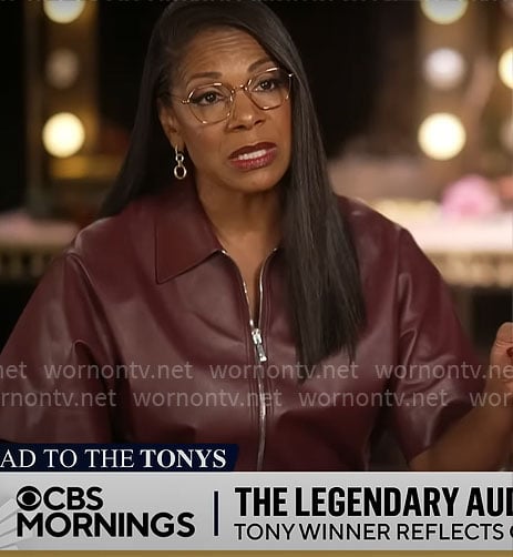 Audra McDonald's burgundy leather shirt on CBS Mornings