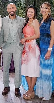 Audra's pink floral one-shoulder dress on The Young and the Restless