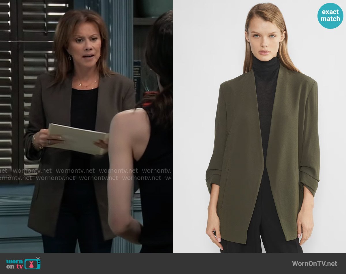 Babaton at Aritzia Power Blazer in Dark Olive worn by Alexis Davis (Nancy Lee Grahn) on General Hospital
