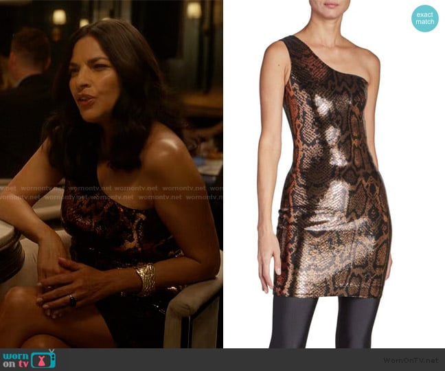 Balenciaga Sequin Embroidered Snakeskin Pattern Mini Dress worn by Seema Patel (Sarita Choudhury) on And Just Like That