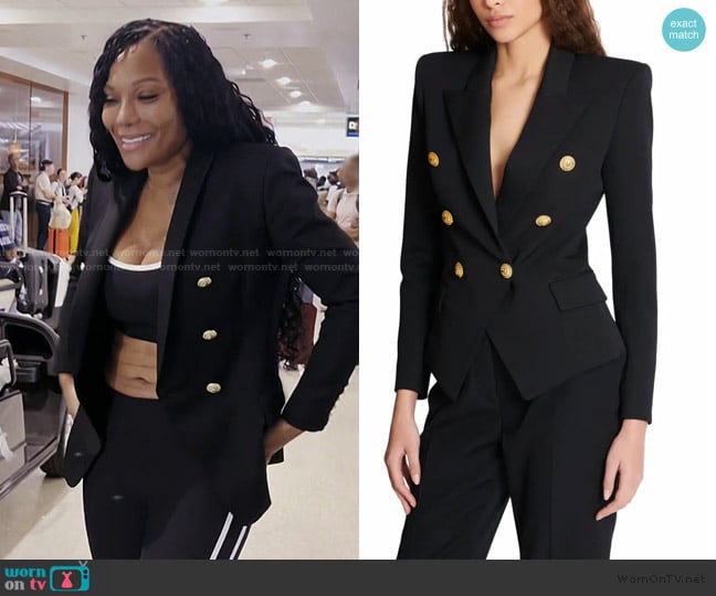 Balmain Grain de poudre 6-button fitted jacket worn by Angela Oakley on The Real Housewives of Atlanta
