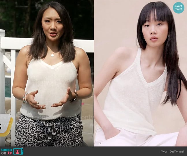 Banana Republic Teia Linen Sweater Tank worn by Nancy Chen on CBS Mornings