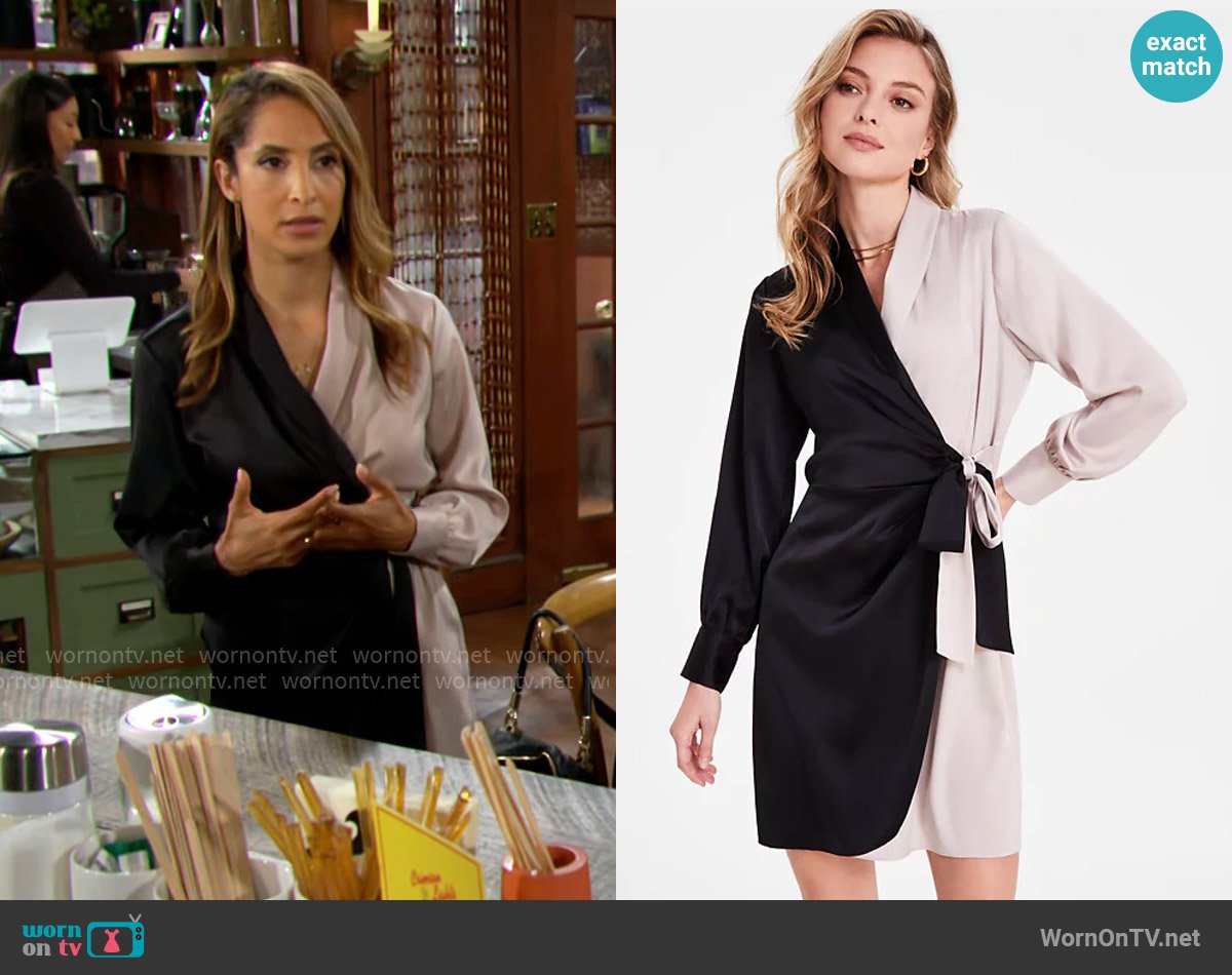 Bar III Satin Color Block Tie-Front Dress worn by Lily Winters (Christel Khalil) on The Young and the Restless