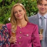 Belle’s pink satin jacket and pants set on Days of our Lives