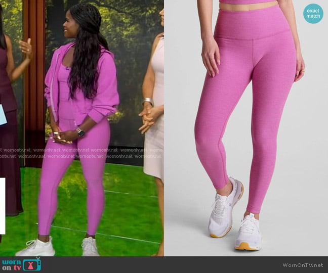 Beyond Yoga Spacedye Caught In The Midi High Waisted Legging in Sunset Violet Heather worn by Ciara Lucas on Good Morning America
