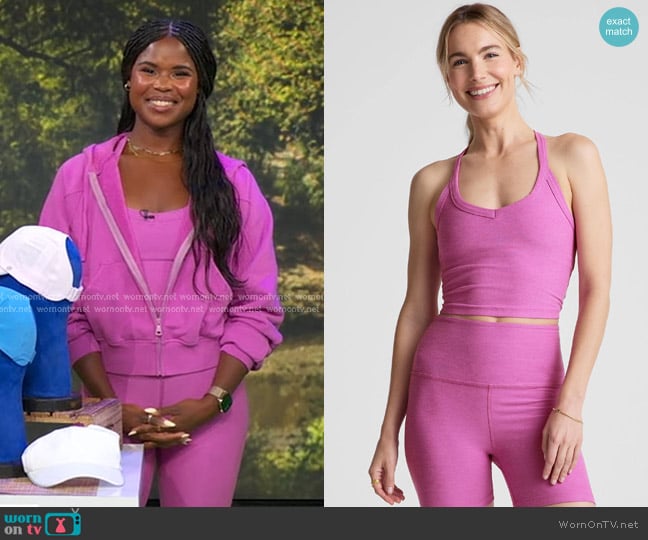 Beyond Yoga Spacedye On The Up Cropped Tank in Sunset Violet Heather worn by Ciara Lucas on Good Morning America