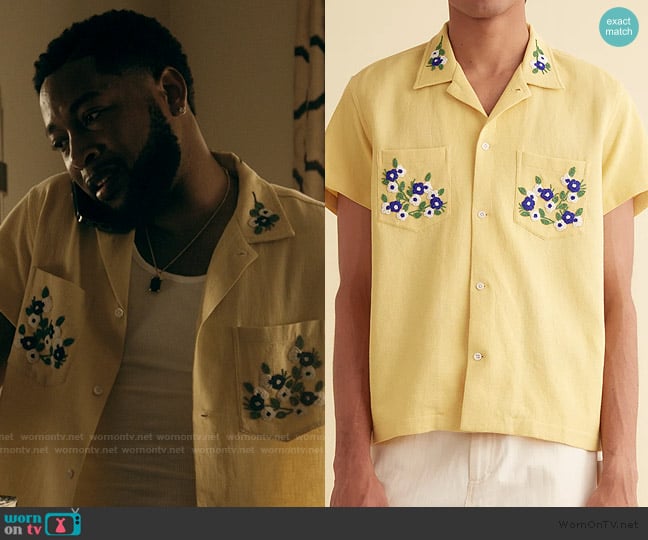 Bode Beaded Chicory Short Sleeve Shirt worn by Emmett (Jacob Latimore) on The Chi
