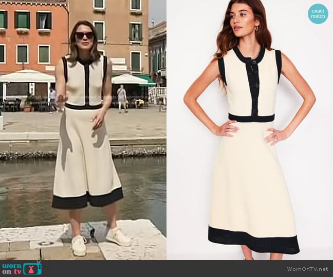 Boden Crochet Trim Knitted Dress in Ivory/Navy worn by Molly Hunter on Today