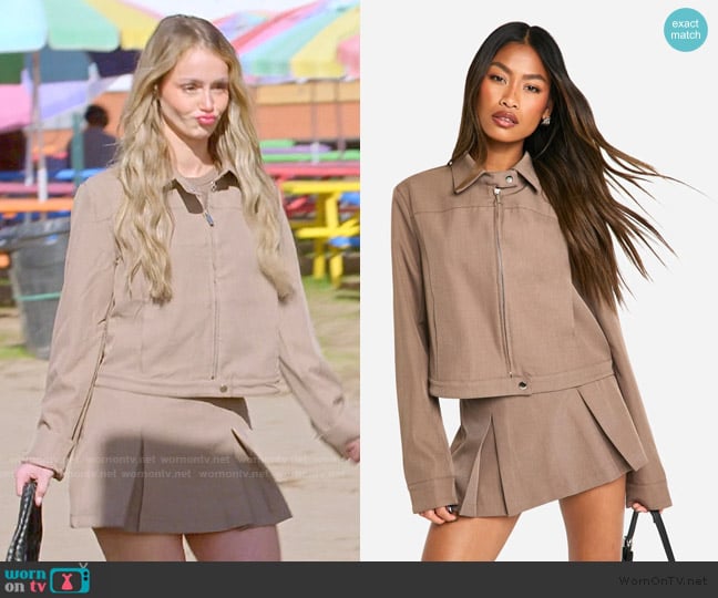 Boohoo Tailored Collared Bomber Jacket worn by Mikayla Matthews on The Secret Lives of Mormon Wives