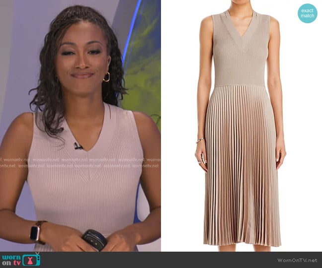 Boss Mixed Material Dress with Plissé Skirt worn by Brittany Bell on Good Morning America