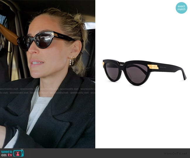 Bottega Veneta Bold Ribbon Cat Eye Sunglasses in Shiny Black& Grey worn by Kristin Cavallari on Honestly Cavallari The Headline Tour