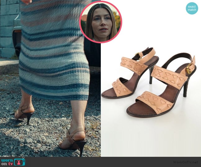 Bottega Veneta Beige Woven Leather High Heel Slingback worn by Chloe Taylor (Jessica Biel) on The Better Sister