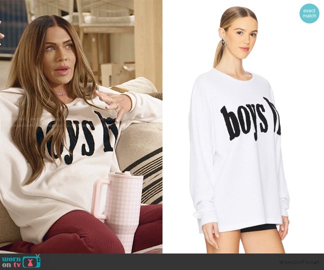 Boys Lie Don't Text Them Back Thermal Long Sleeve Top worn by Jessi Ngatikaura on The Secret Lives of Mormon Wives