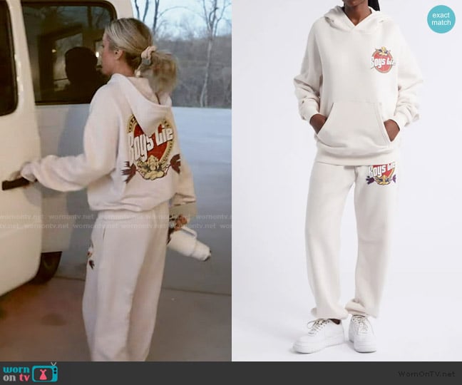 Boys Lie Breakfast Beers Racer Oversize Graphic Hoodie worn by Kristin Cavallari on Honestly Cavallari The Headline Tour