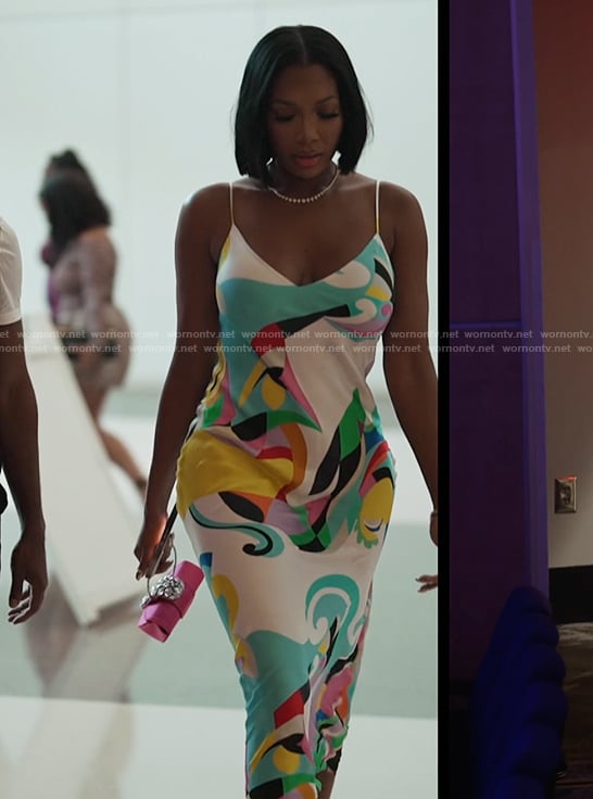 Brit's abstract print slip dress on The Real Housewives of Atlanta