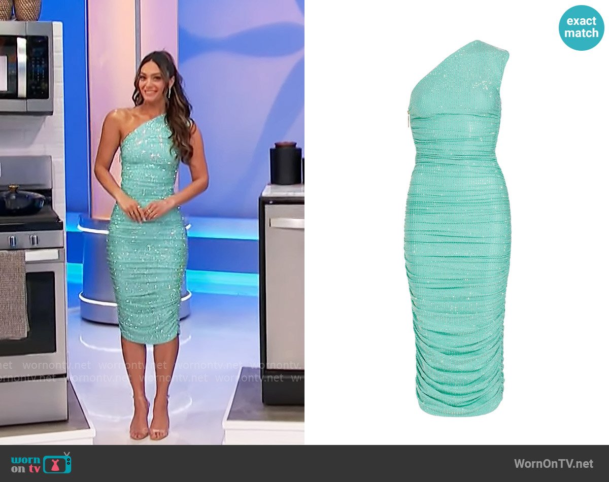 Bronx and Banco Maya One-Shoulder Diamond Midi Dress worn by Alexis Gaube on The Price is Right