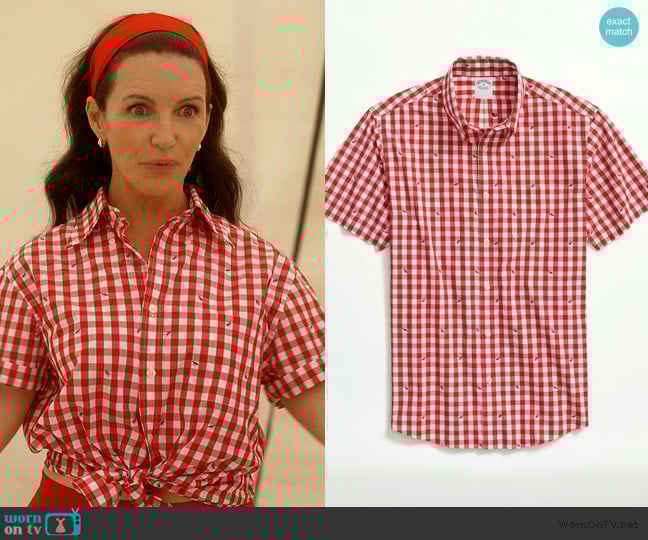 Brooks Brothers Embroidered Gingham Short-Sleeve Sport Shirt worn by Charlotte York (Kristin Davis) on And Just Like That