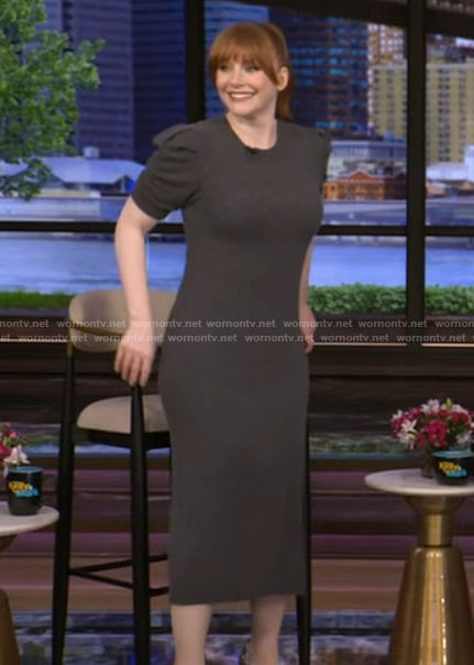 Bryce Dallas’s gray ruched sleeve sweater dress on Live with Kelly and Mark