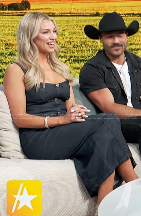 Calah Jackson’s denim button front dress on Access Hollywood