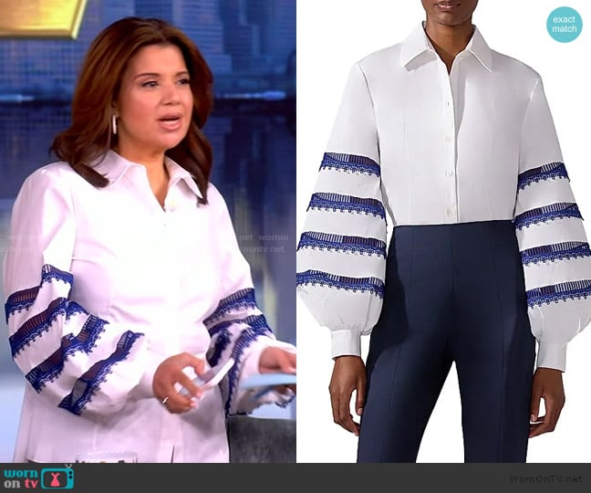 Carolina Herrera Embroidered Puff-Sleeve Button-Down Shirt worn by Ana Navarro on The View