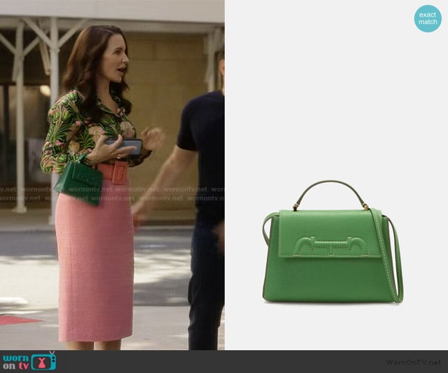 Carolina Herrera Tiny Doma Insignia Satchel Bag worn by Charlotte York (Kristin Davis) on And Just Like That