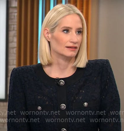 Caroline Polisi’s black lace jacket on CBS Mornings