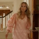 Carrie’s pink stripe silk dress on And Just Like That