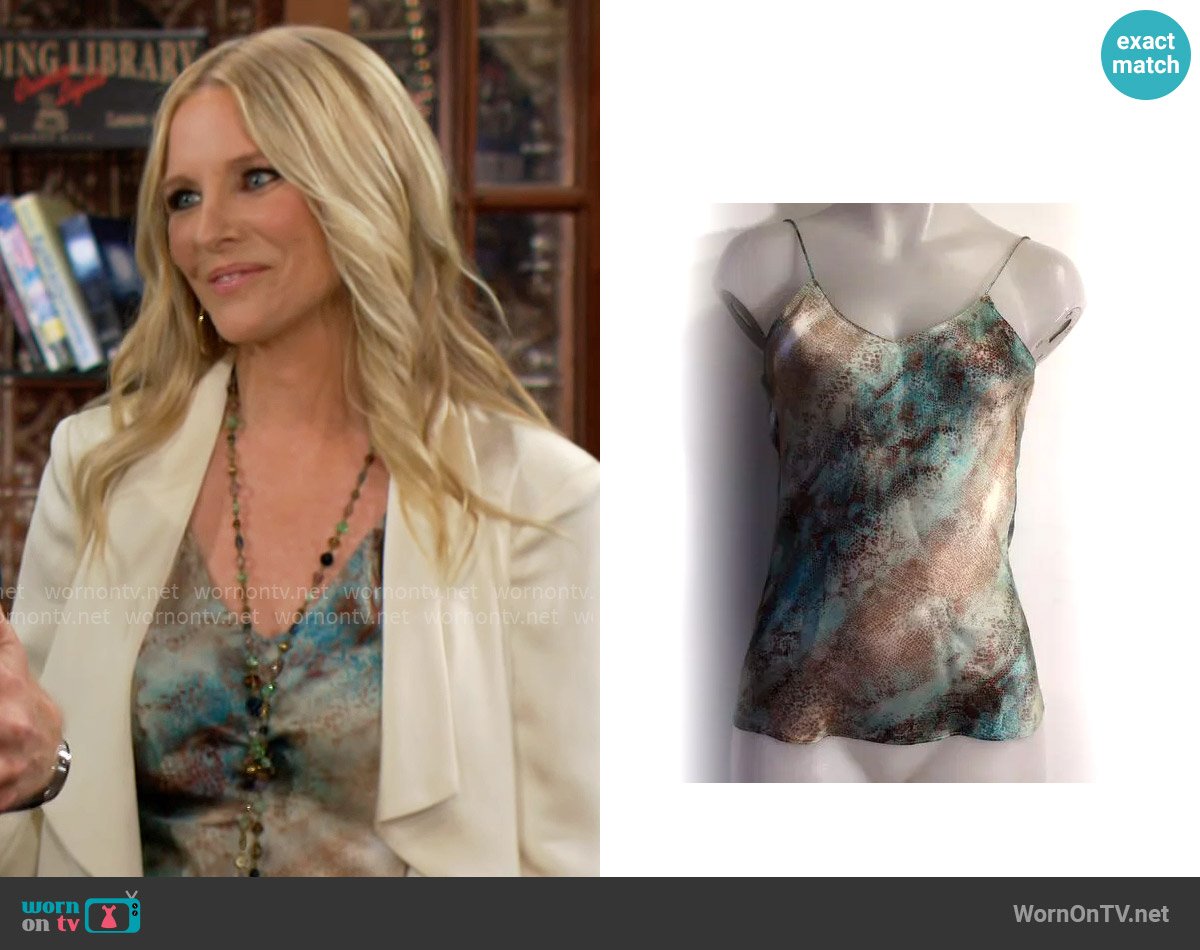 Catherine Gee Aqua Snake Cami worn by Christine Blair Williams (Lauralee Bell) on The Young and the Restless