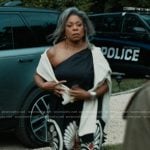 Catherine’s black printed maxi dress on The Better Sister
