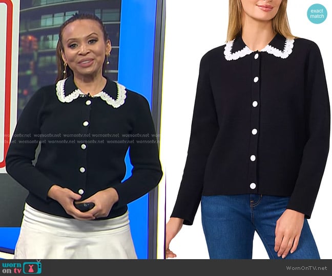 Cece Lace Trim Collared Cardigan worn by Adelle Caballero on Today