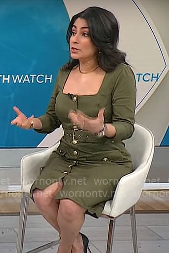 Celine Gounder’s green button front dress on CBS Mornings