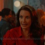 Charlotte’s red ruffle sleeve top on And Just Like That