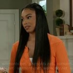 Chelsea’s orange feather detail cardigan on Beyond the Gates