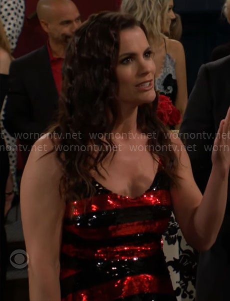 Chelsea’s red striped sequin dress on The Young and the Restless