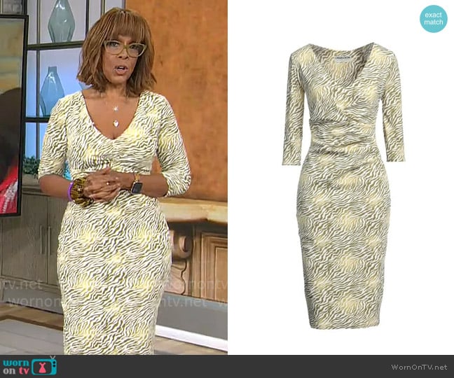 Gayle King’s yellow zebra print dress on CBS Mornings